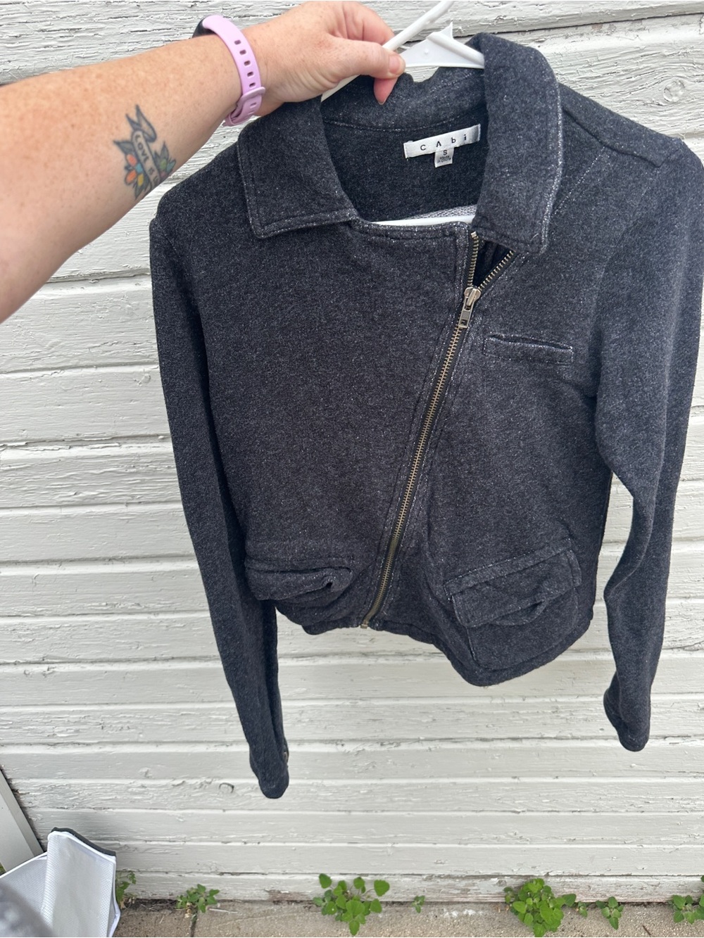 CAbi Charcoal Heather Zip Cardigan